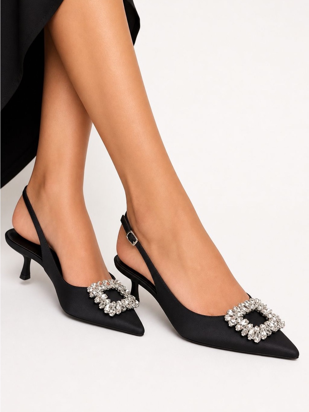 NWT A New Day Black Rhinestone Slingback Heels 7